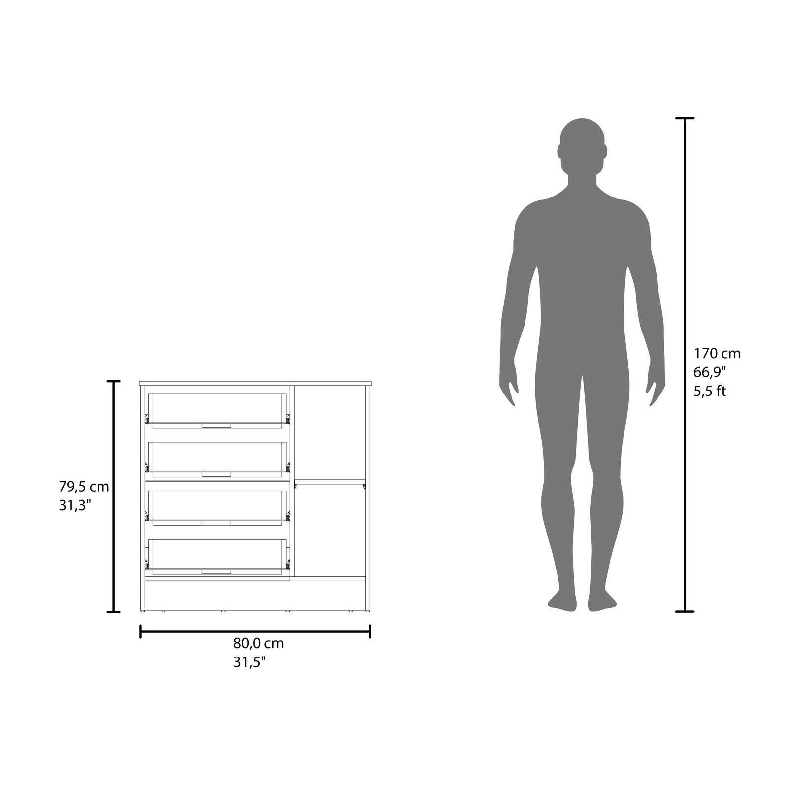 Modern Dresser Set, 4 Drawers & Door, Wenge, 31.5″W x 31.3″H x 15.5″D