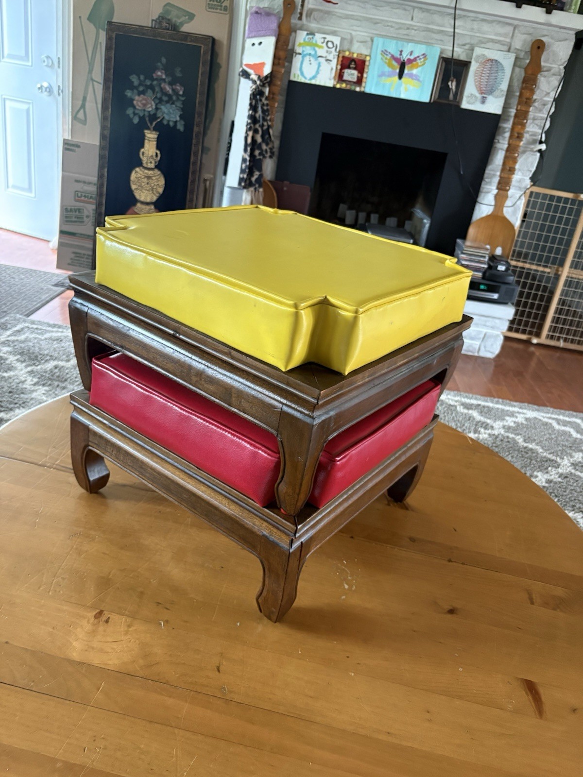 Set of 2 MCM Ethan Allen Stacking Footstools Stools Red & Green-15.75×9.75”!