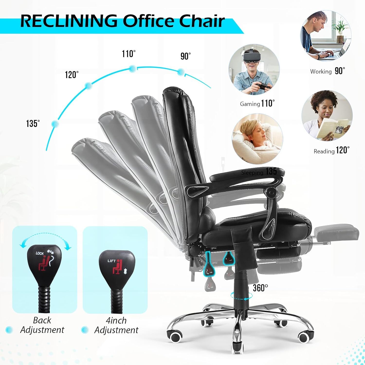 High Back Executive Office Chair 7 Point Massage&Heat Ergonomic Recliner Chair