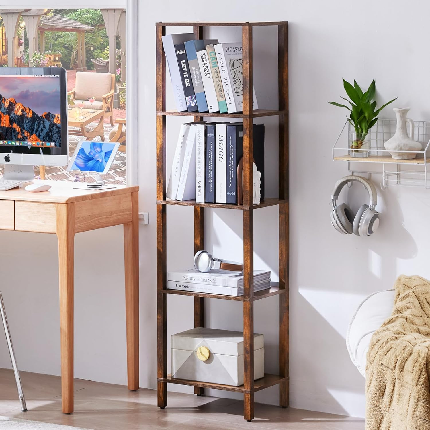 54In Tall Bookshelf 5-Tier Small Narrow Bookcase, Skinny Book Shelf