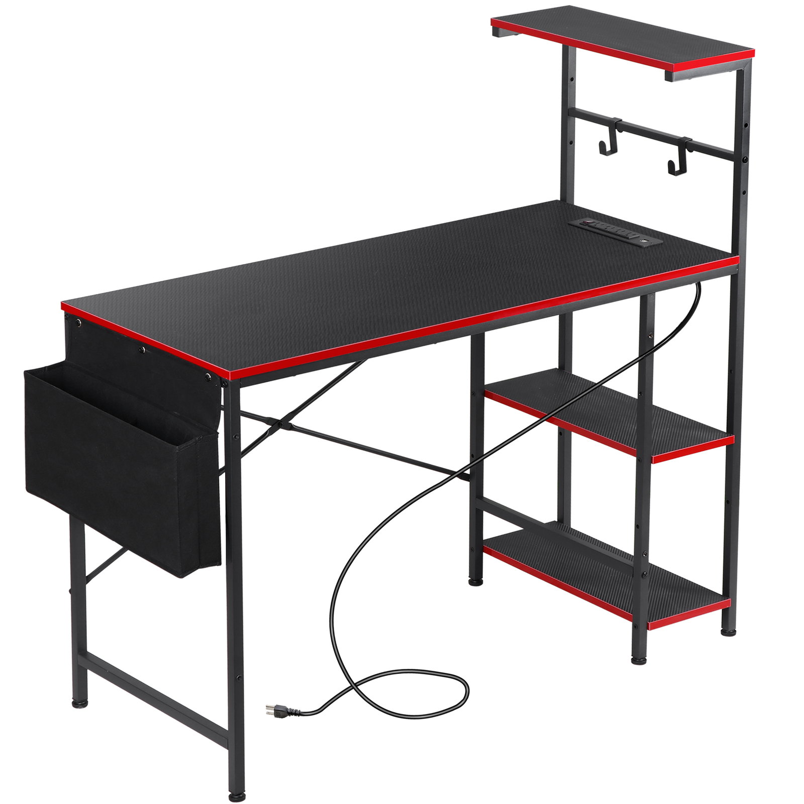 Computer Desk with Power Outlets 44 Inch LED Gaming Table with Side Storage Bag