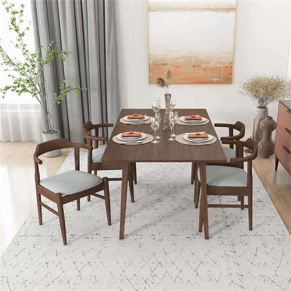 Dartmouth Modern Kitchen Solid Wood Table and Gray Fabric Chairs for 4