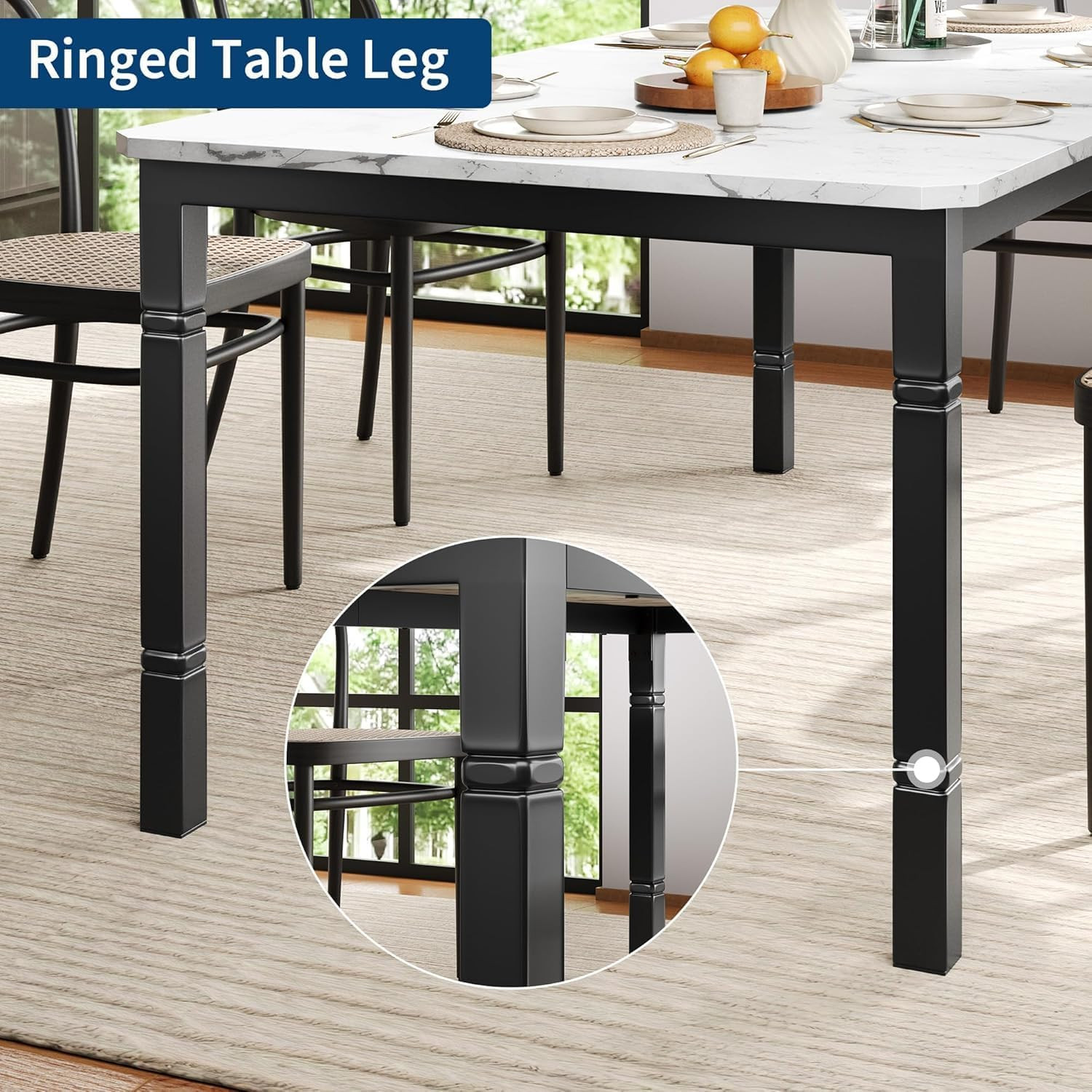 Stylish 71″ Marble White Dining Table for 6-8 with Sturdy Metal Frame