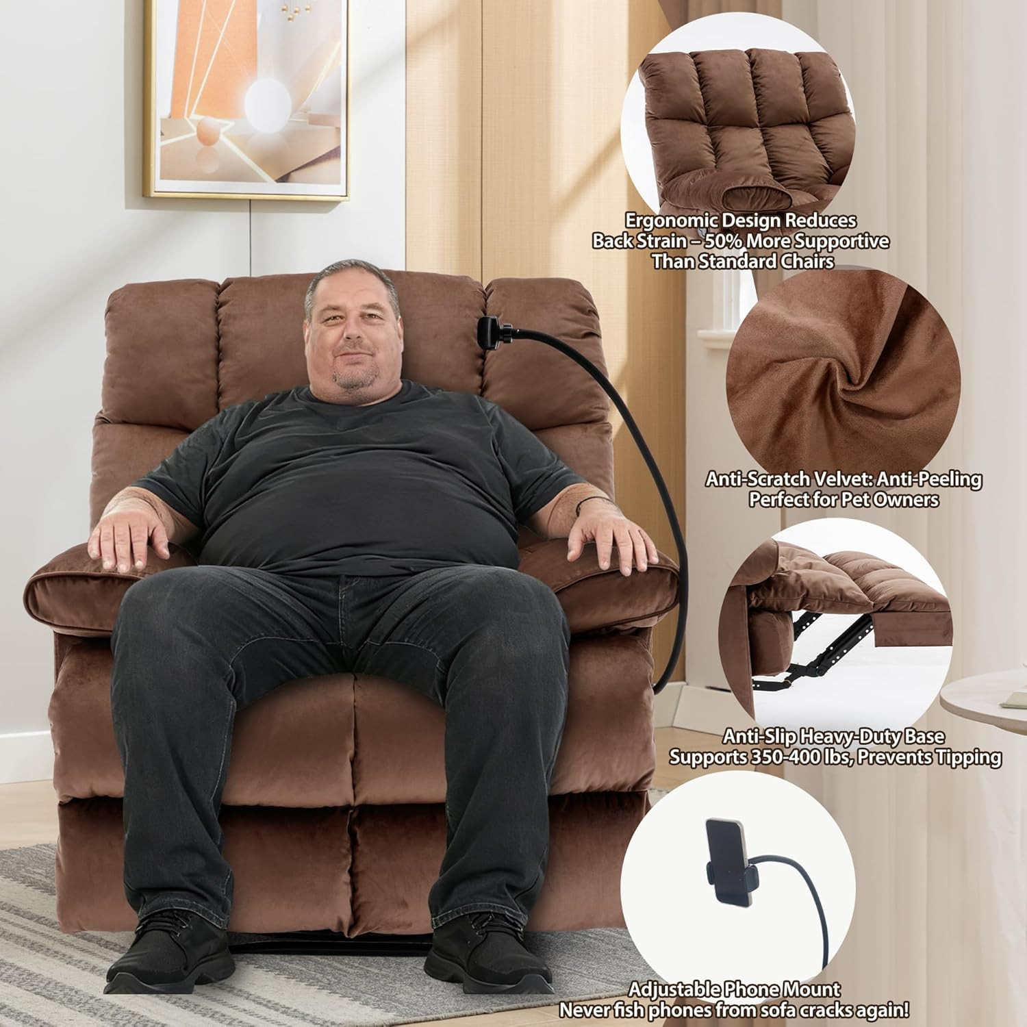 Oversized Recliner Chair, Big Man Recliner Chairs for 400LBS Adults, Extra Wide