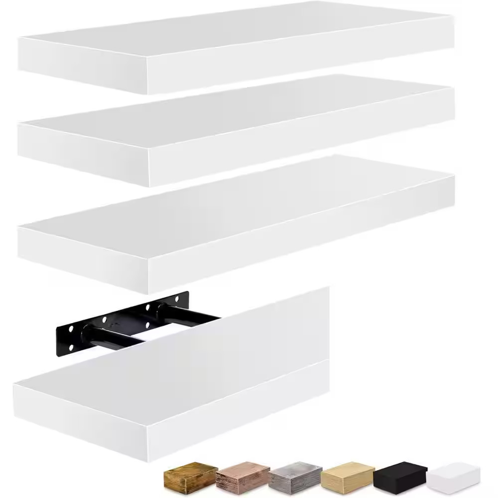 Floating Shelves, Wall Mounted for Home Decor, 16.25 In. W X 5.5 In. D White Woo