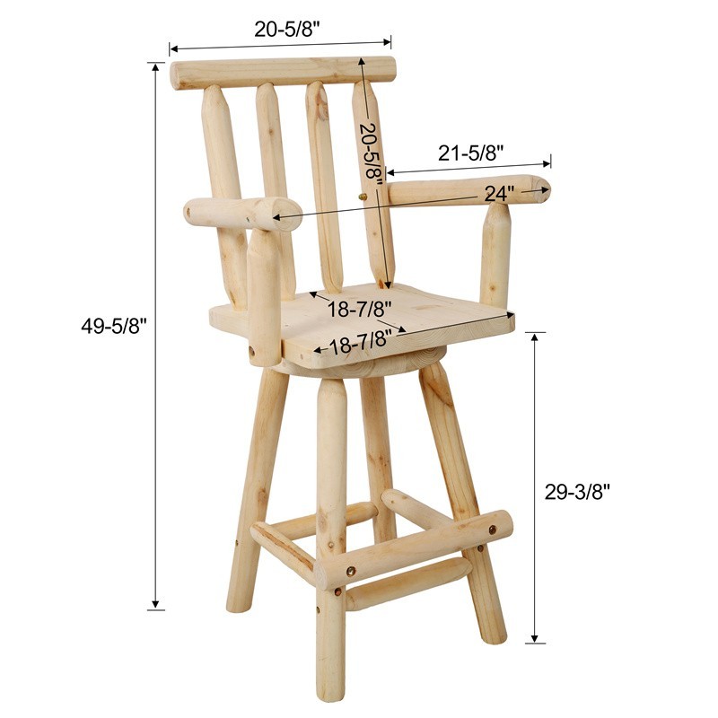 Fir Wood Bar Stool Swivel Counter Height Kitchen Dining Bar Chair with Footrest