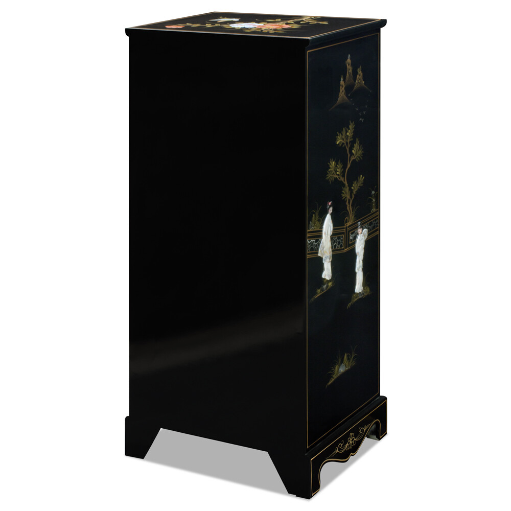 US Seller – Black Lacquer Mother of Pearl 3 Drawer Oriental File Cabinet