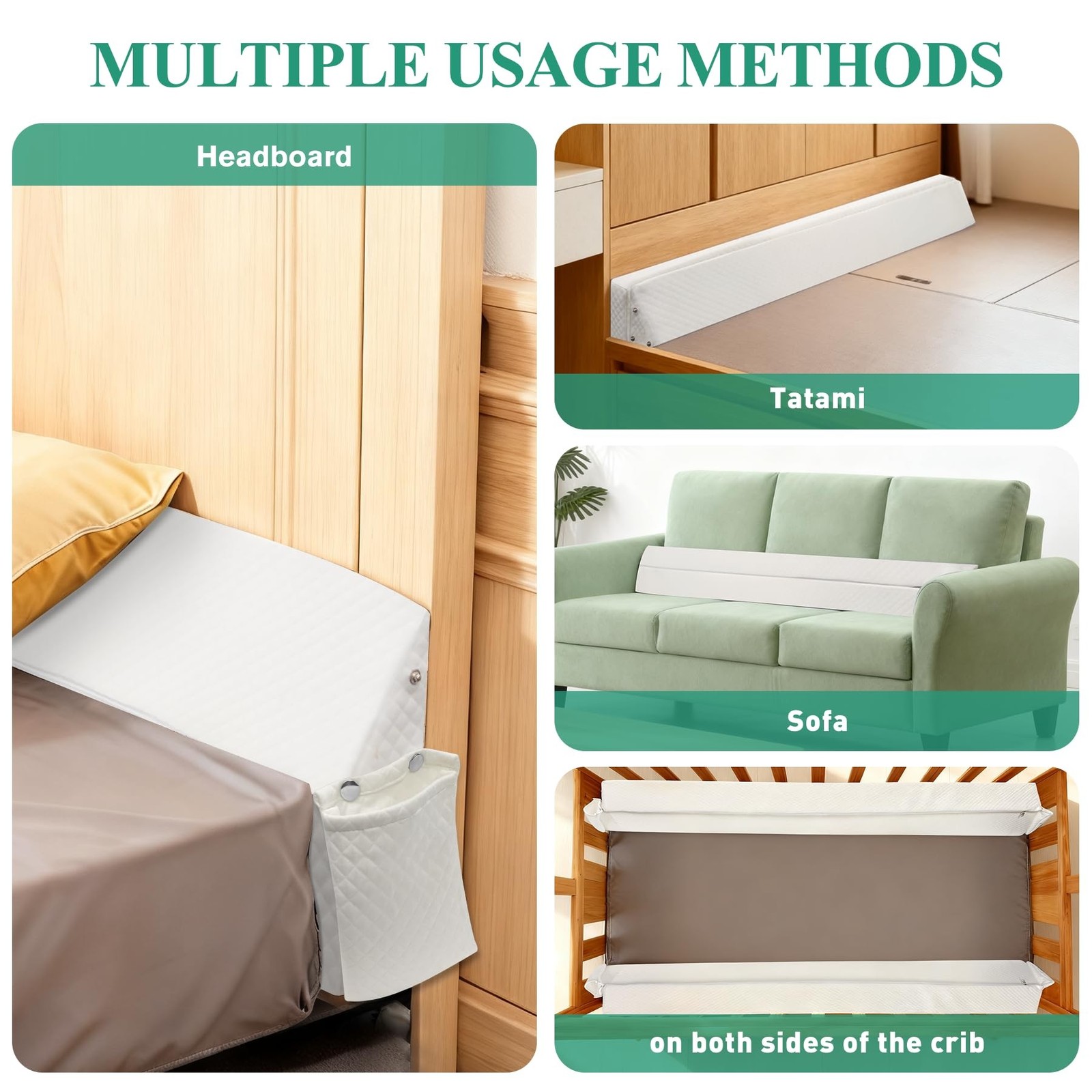 JZHLLA Foldable Pillow Wedge for Headboard Gap 76x6x6in White Cotton Bed Gap …