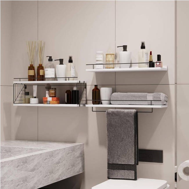 Fixwal 3+1 Tier Over Toilet Bathroom Shelve w/ Towel Bar Rustic Wall Decor White