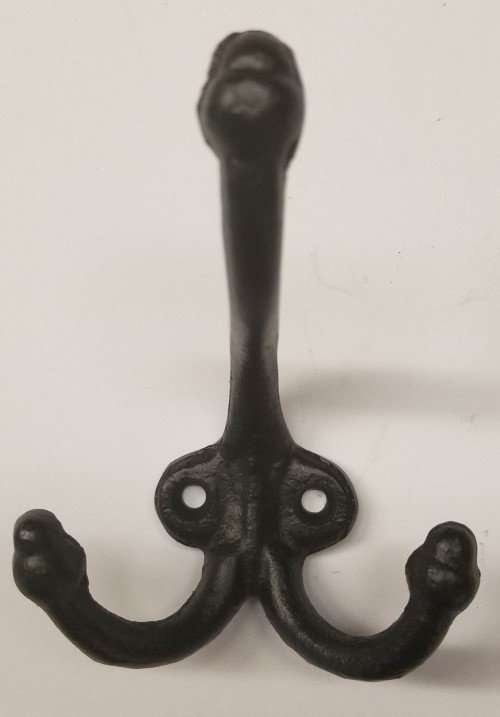 Cast Iron Three Prong Utility Hook rack coat hat hanger steel metal black acorn