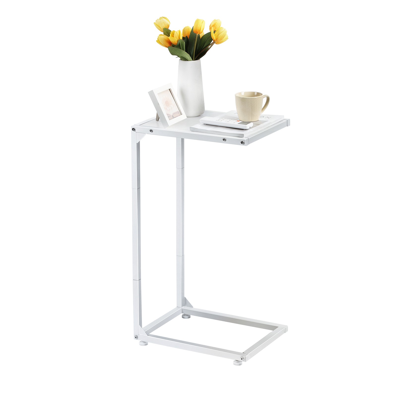 Modern C Shaped End Table Snack Side Table Couch That Slide Under Table White