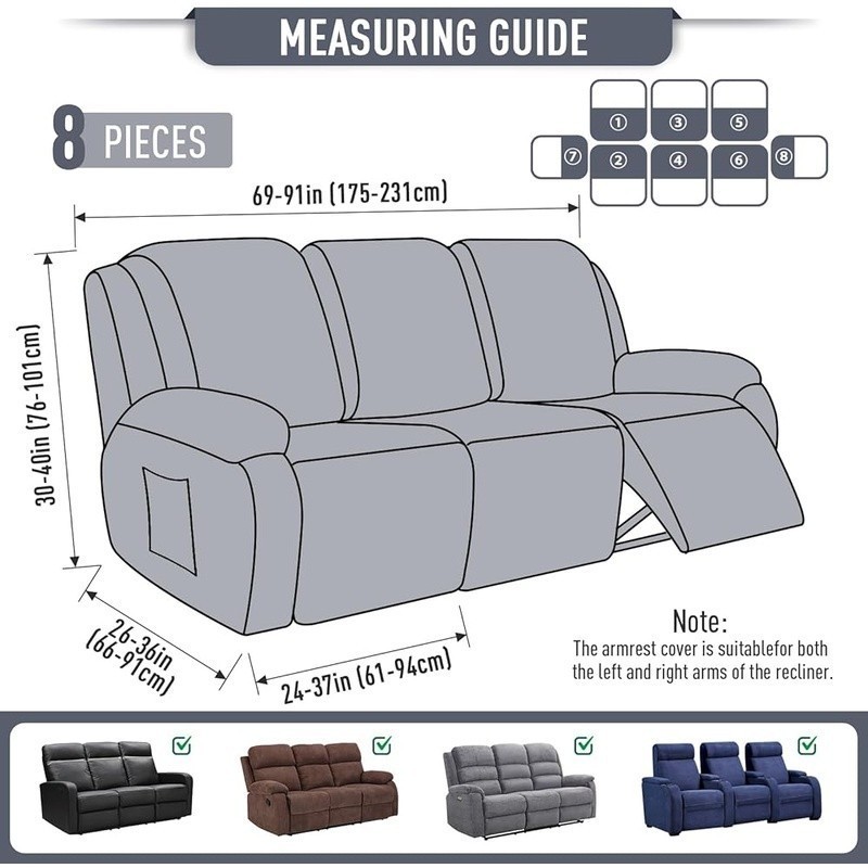 Recliner Sofa Slipcover Stretch Jacquard Fabric Durable Protection Easy Care New