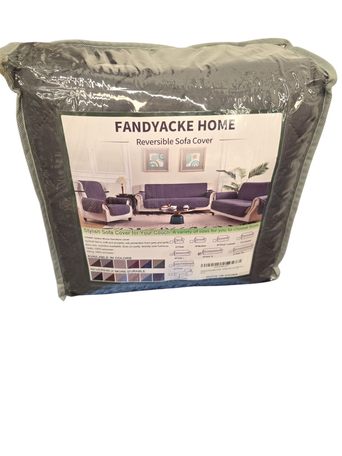 Fandyacke Home Reversible Sofa Cover Grey/ Light Grey 78in New