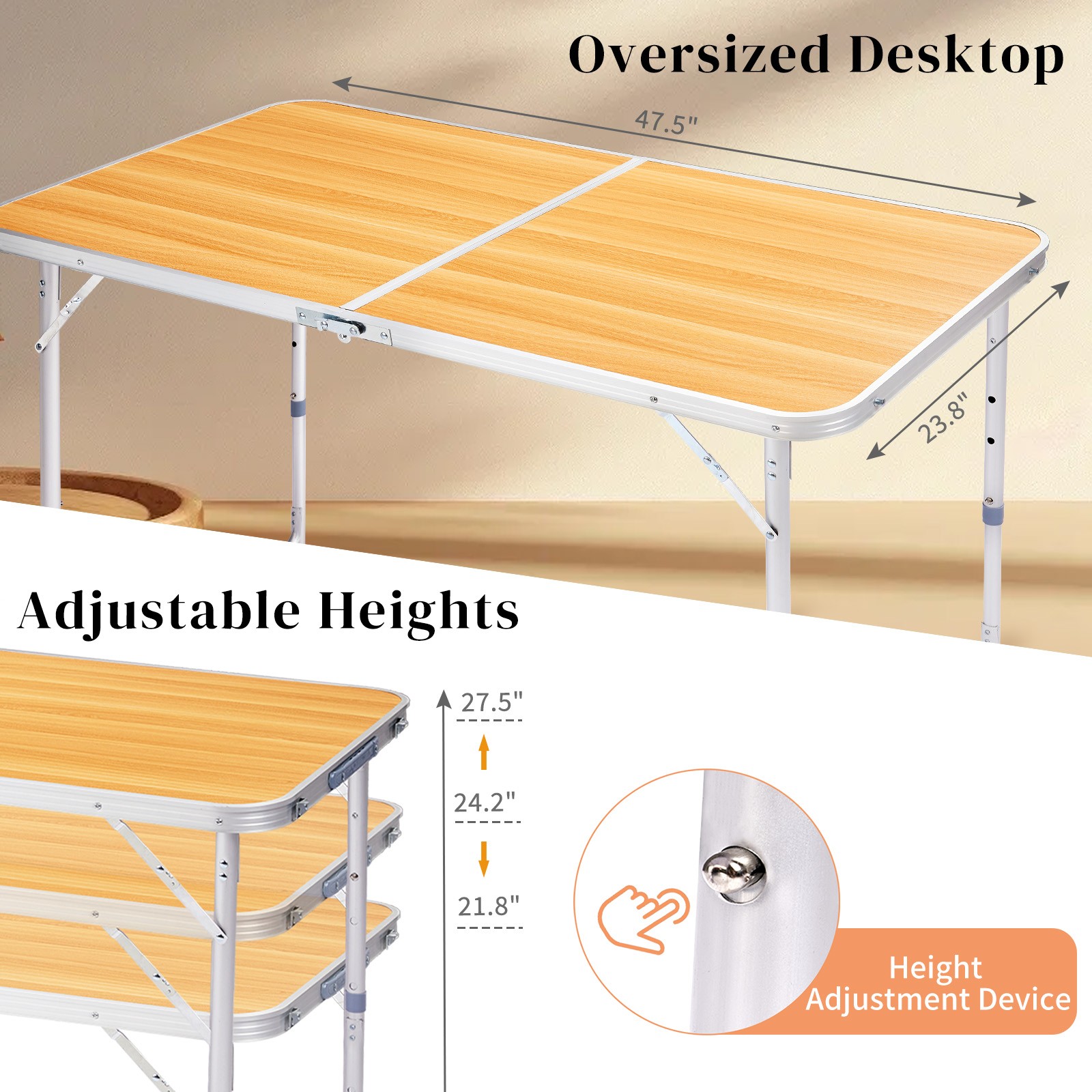 4Ft Portable Multipurpose Folding Table wood grain color