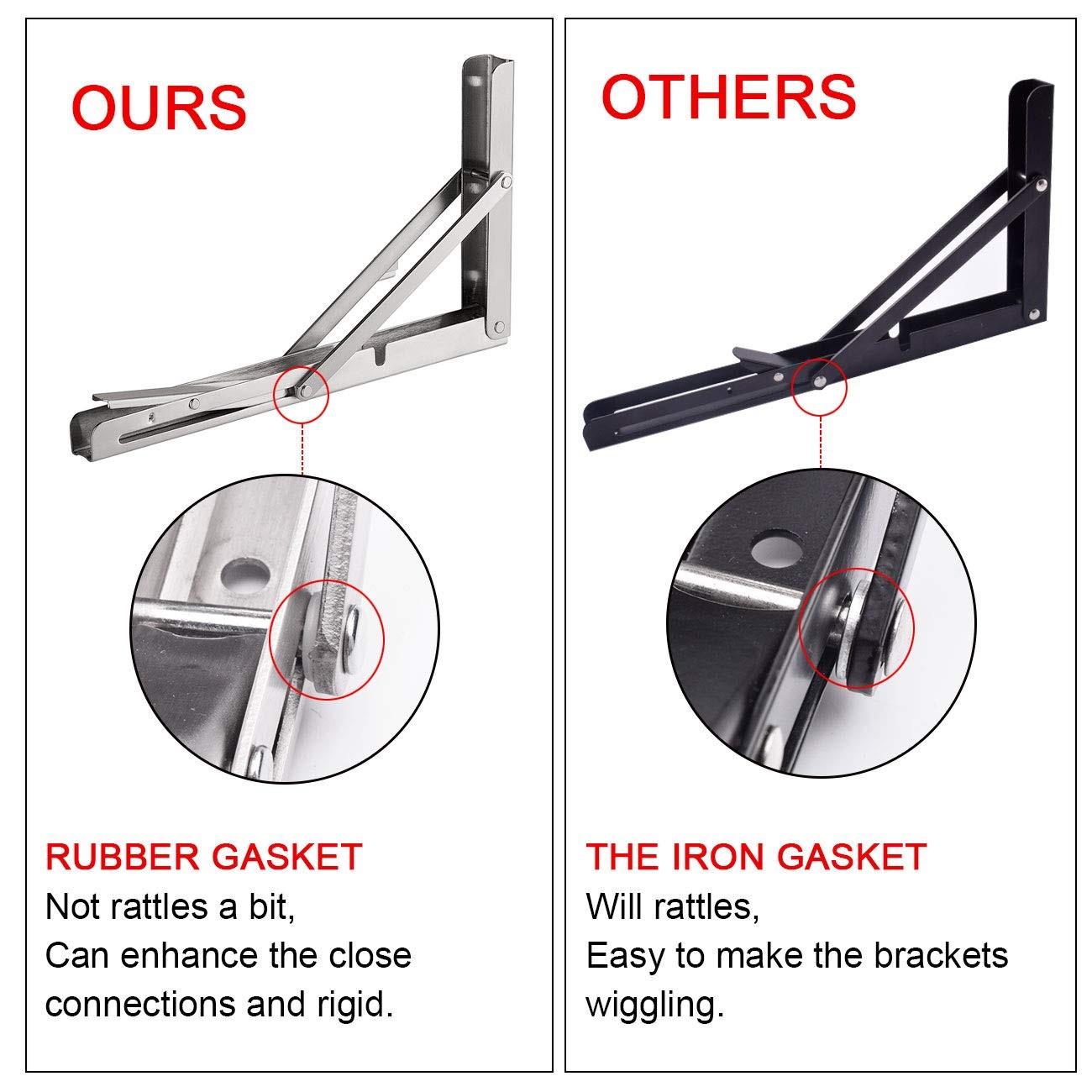 2 PCS 24″ Folding Shelf Brackets Heavy Duty Stainless Steel Collapsible 330lb
