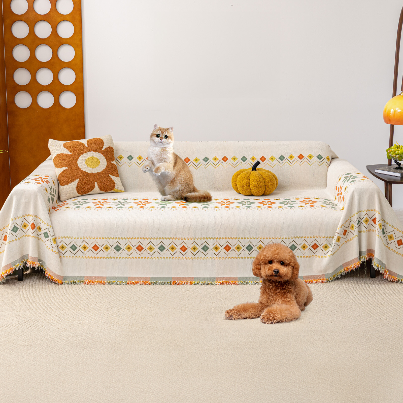 Boho Chenil Throw Sofa Cover Tasel Edge Textured Washable Sectional Couch Cover