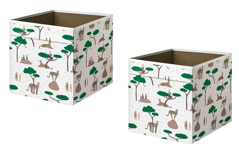 SET of 2 Ikea SANDLOPARE Box, cheetah Box Storage Kids 13x15x13″ New