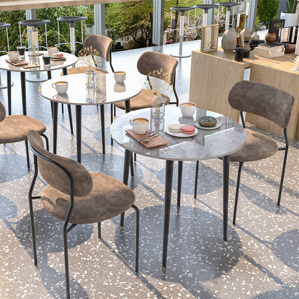 Modern White Grey Marble Kitchen Dining Table Bistro Cafe Table w/ Pedestal Base