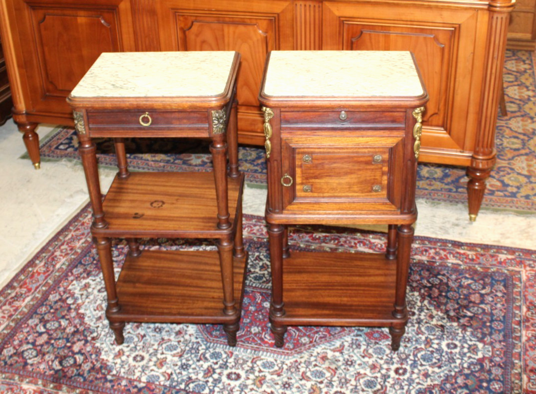 Pair of French Antique Louis XVI Mahogany Nightstands / Bedside Tables