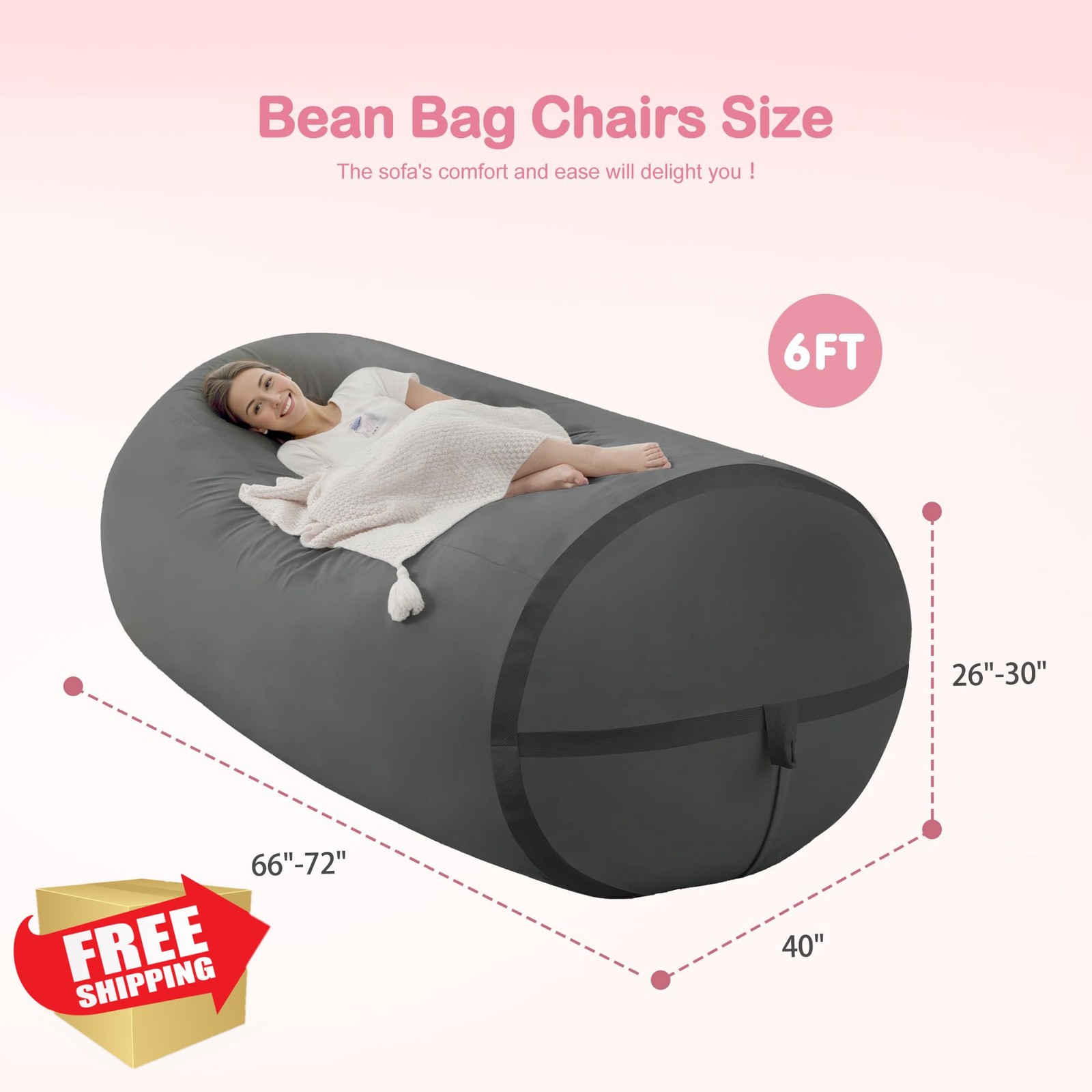 HABUTWAY 6ft Giant Bean Bag Chair Adult Memory Foam Dutch Velvet Dark Grey