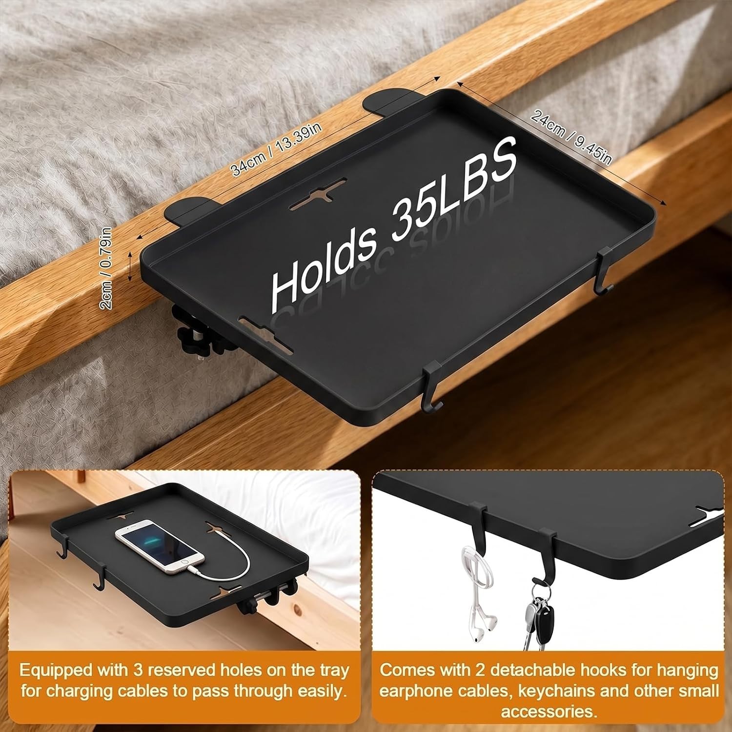Multi-Functional Bedside Organizer with Cable Management – Ideal for College