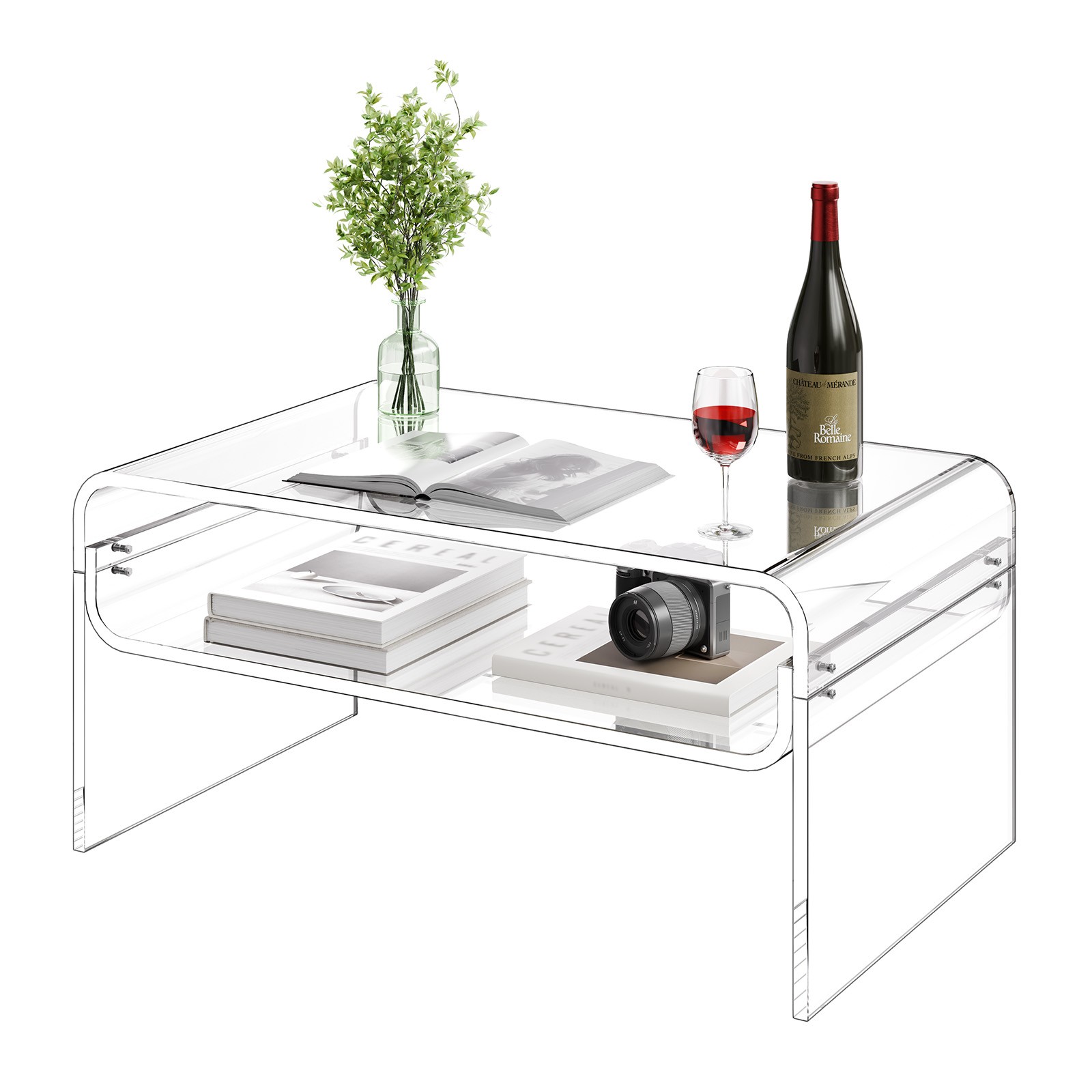 VEVOR Acrylic Coffee Table 2 Tiers Modern Center Table with Storage Shelf Clear