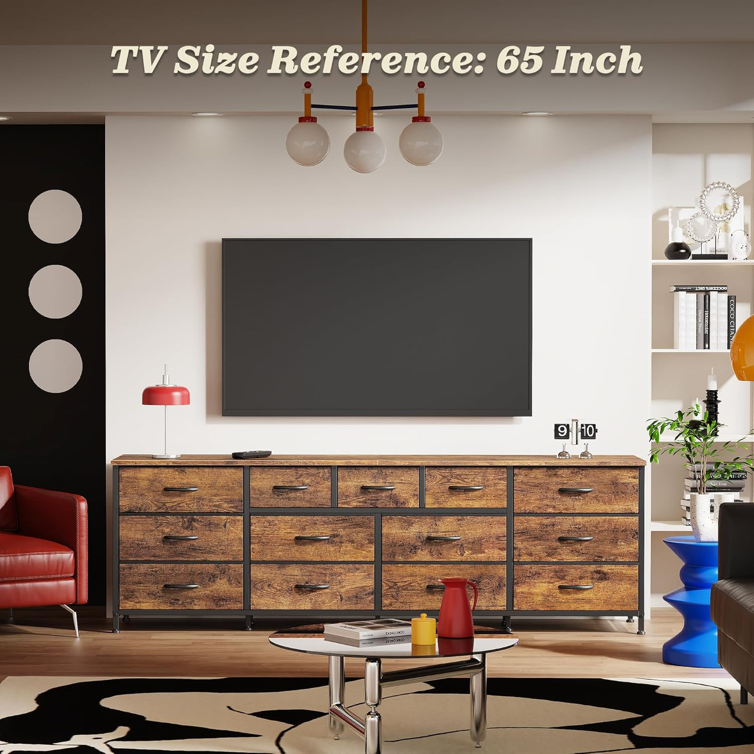 70 Inch Dresser for Bedroom, TV Stand for 65, 75, 80 Inch TV, 13 Fabric Drawer L