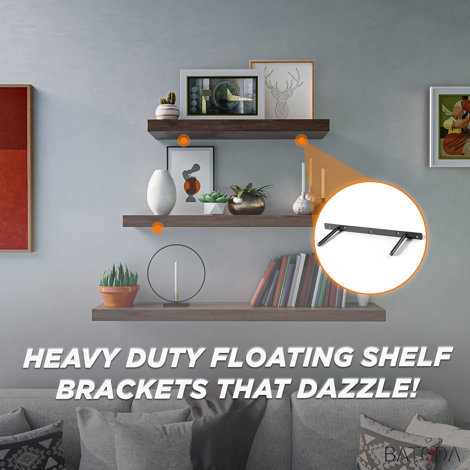 16 Heavy Duty Floating Shelf Bracket (2 pcs)–Solid Steel Blind Shelf Supports –