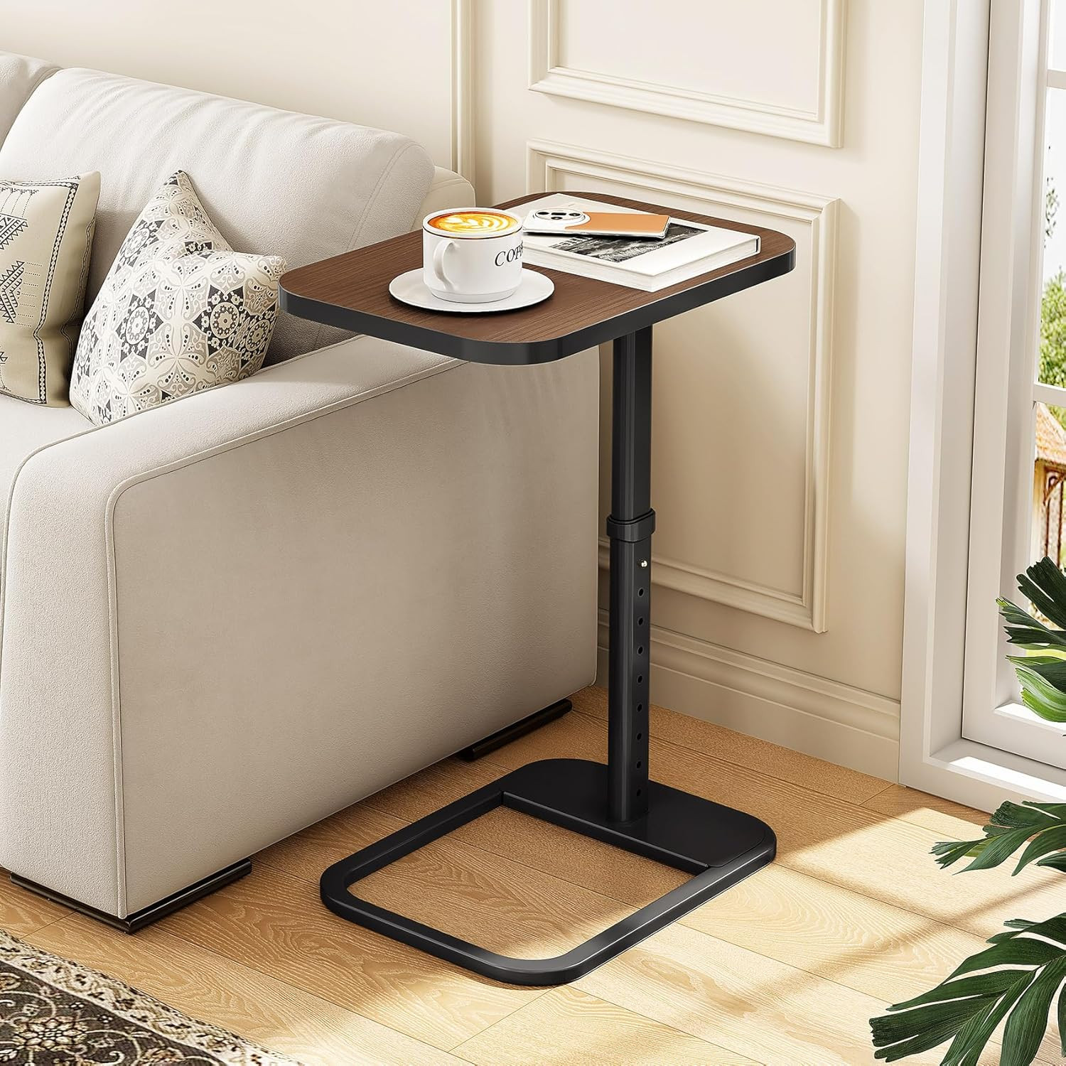 TV Tray Table, Adjustable Height & Rounded Metal Corners, Snack Table for Couch