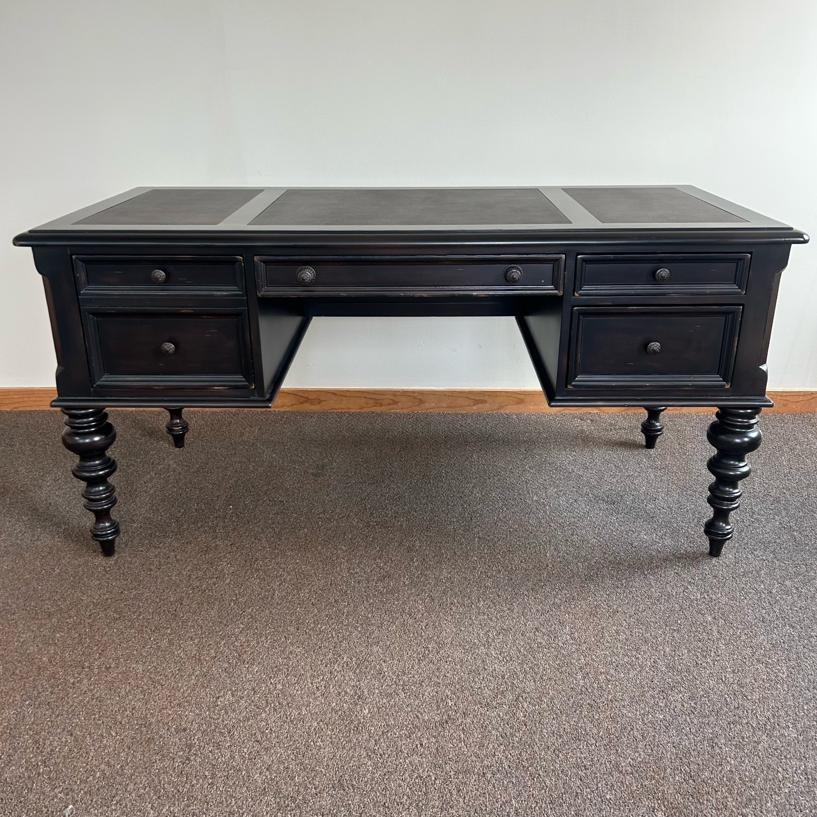 Lexington Tommy Bahama “Port Royal” Black Distressed Leather Top Office Desk