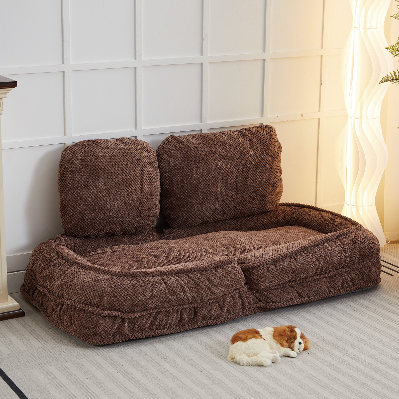 Multi-Position Adjustable Lazy Sofa Bed, Brown, 69.27×34.65×10.63 in