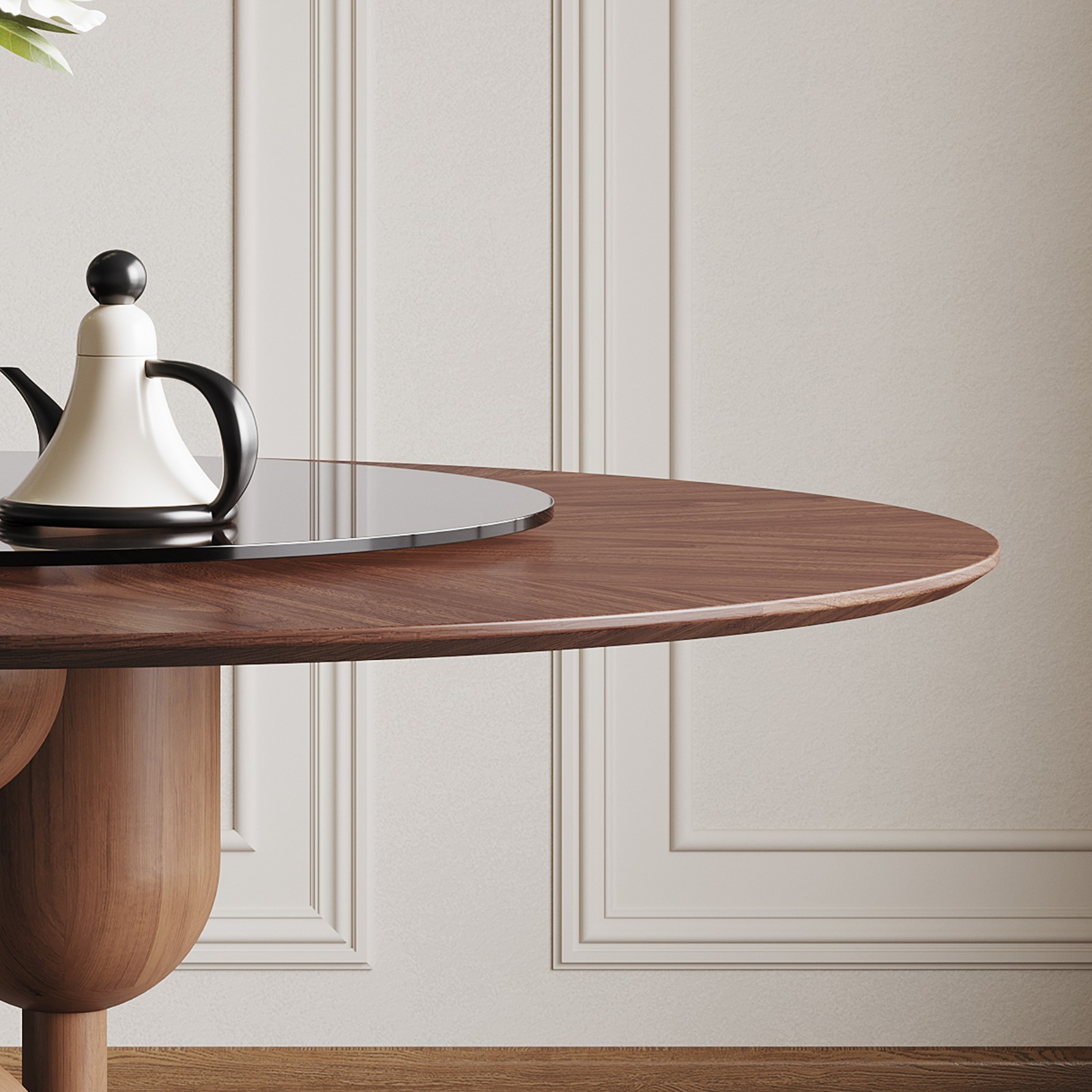 59-inch Round Dining Table with 35 in Tempered Glass Lazy Susan for Living Room