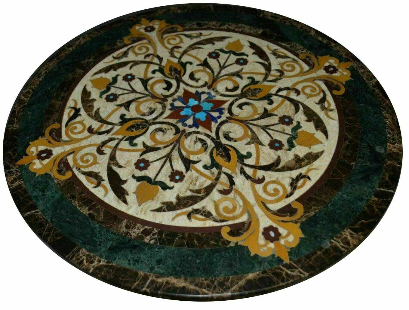 52” Round Marble coffee dining Table Top stone pietradura Inlay tiger eye
