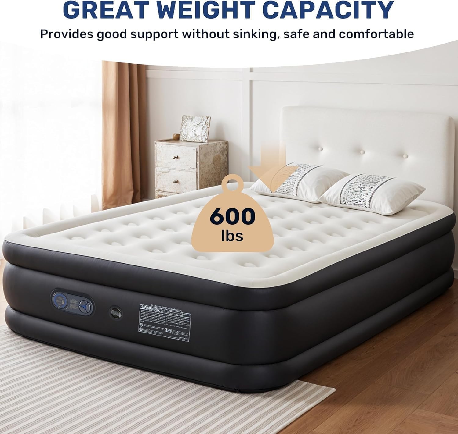 16 Inch Twin Air Mattress With Built in Pump Inflatable Air Bed For Home Camping