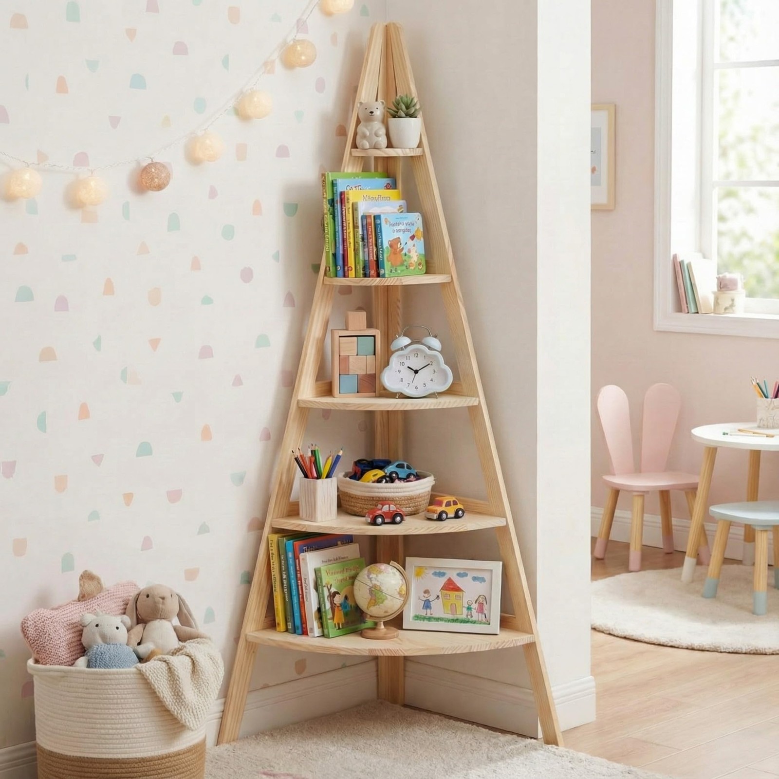 Vercraft 63″ Tall Wooden Corner Bookshelf 6 Tier Village Display Stand Large …