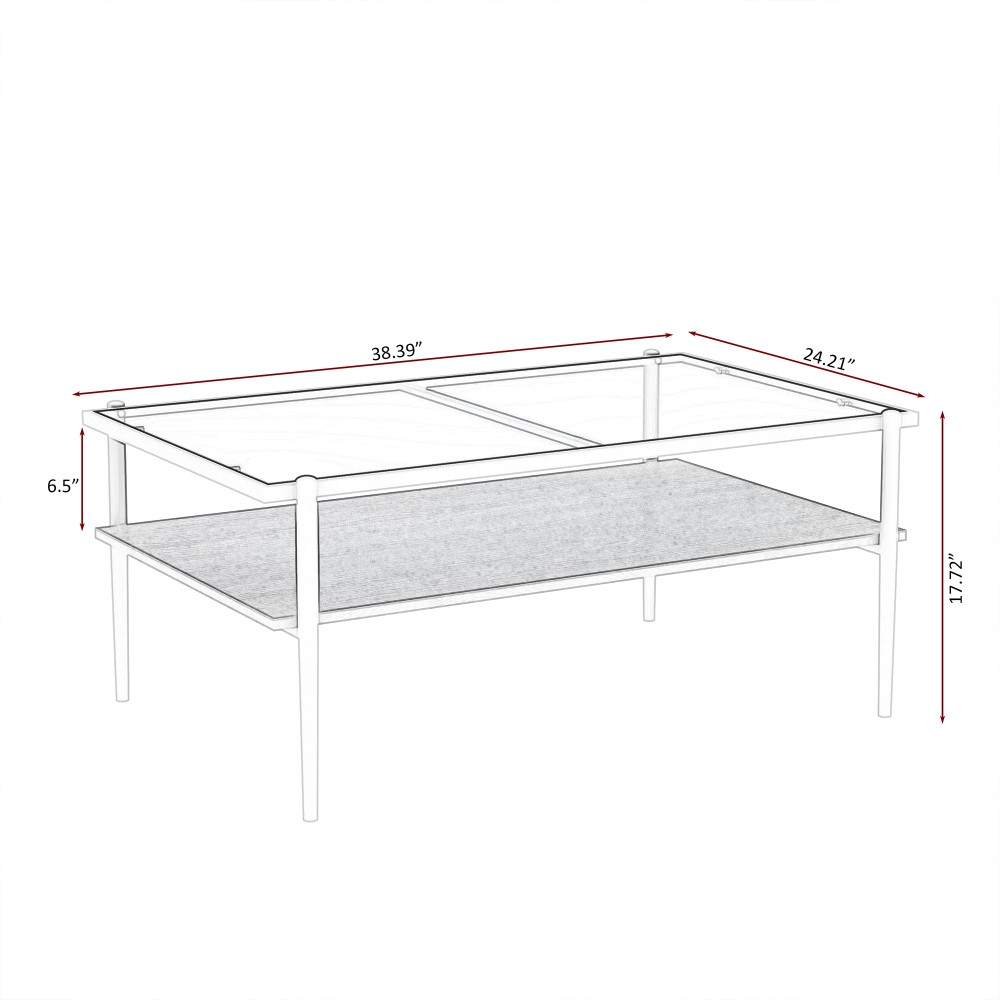 Coffee Table with Side Table Tempered Glass Top Smooth Edges MDF Base Iron Legs