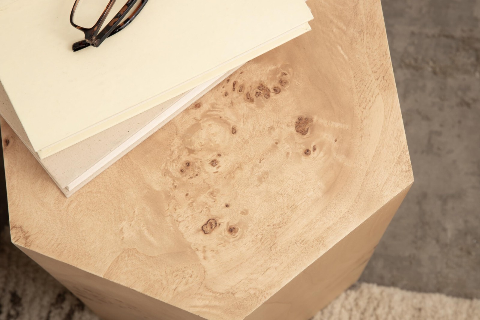 Berkett Hexagon Burlwood Side Table, 14 x 12 x 19, Natural Wood, Transitional…