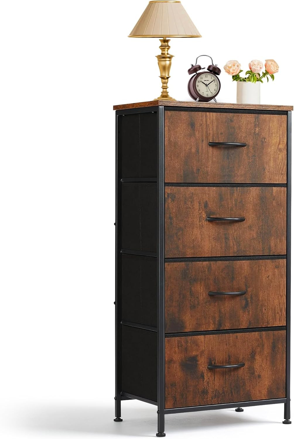 4 Drawers Dresser for Bedroom, Fabric Storage Tower Organizer with Wooden Top an