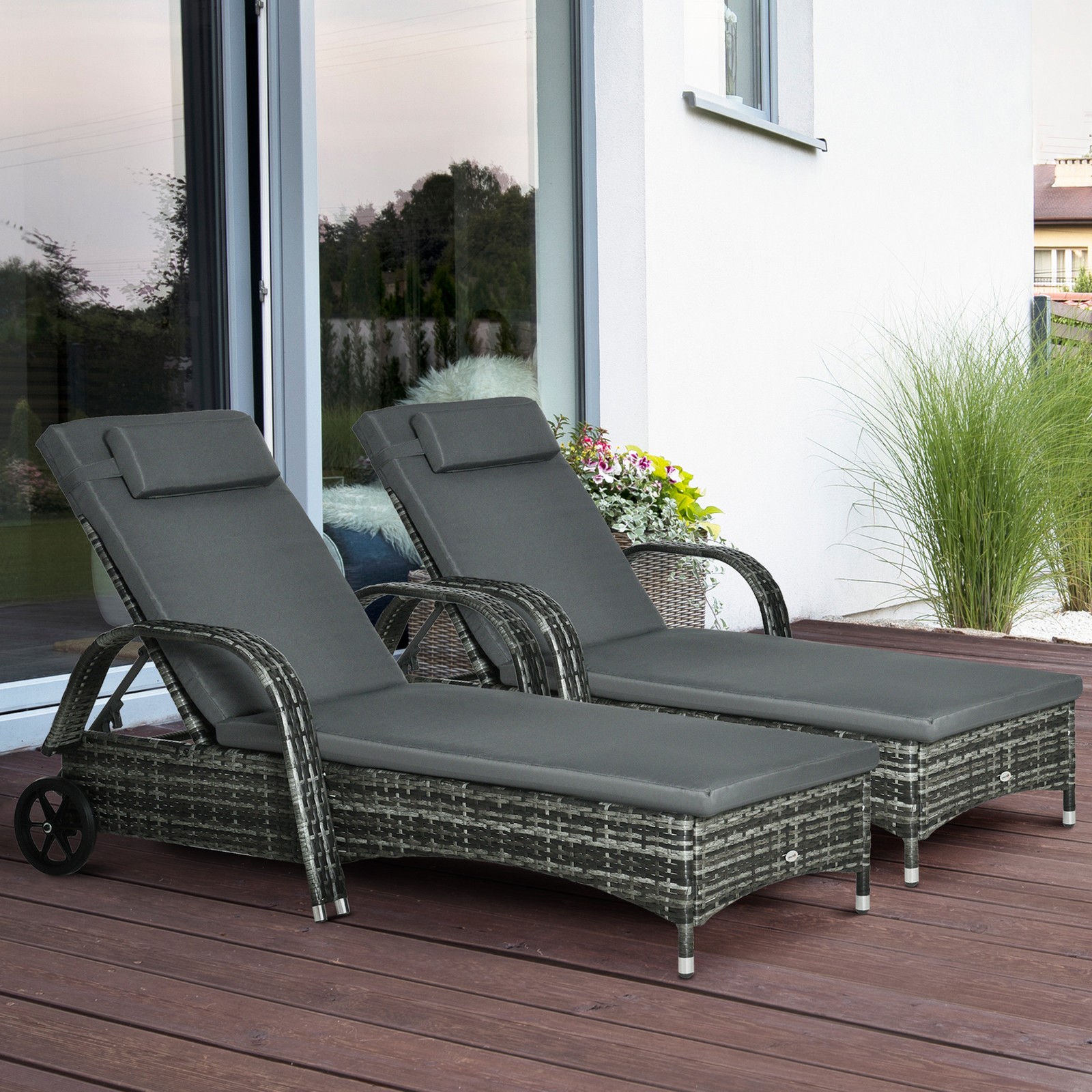 Piece Reclining Chaise Lounge Chair Set – Outdoor Patio Poolside Chairs