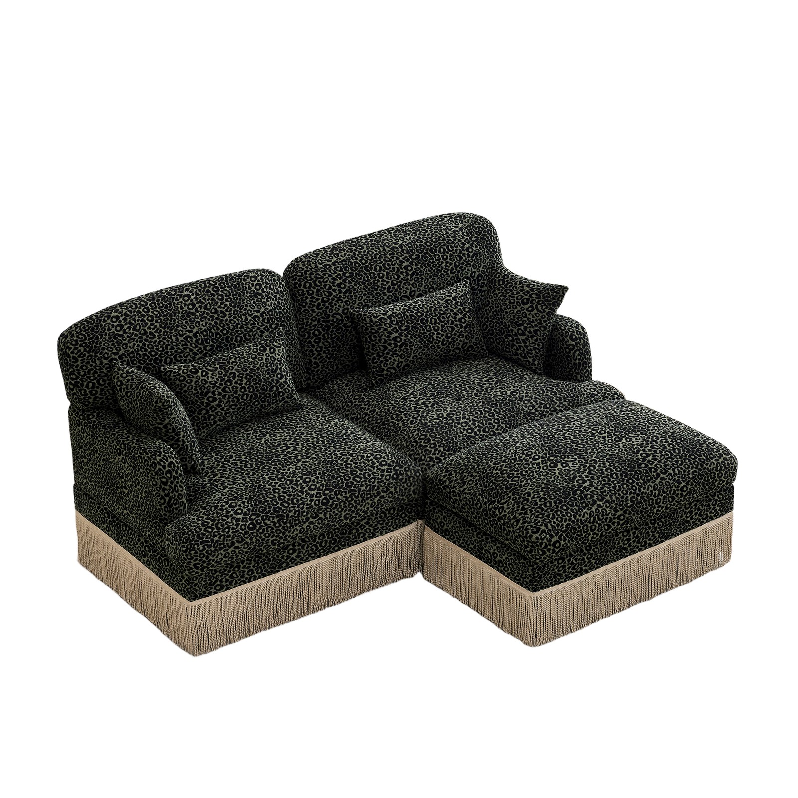 Comfy Chenille Leopard Printing Loveseat Sofa Modern Deep Seat Couch Green