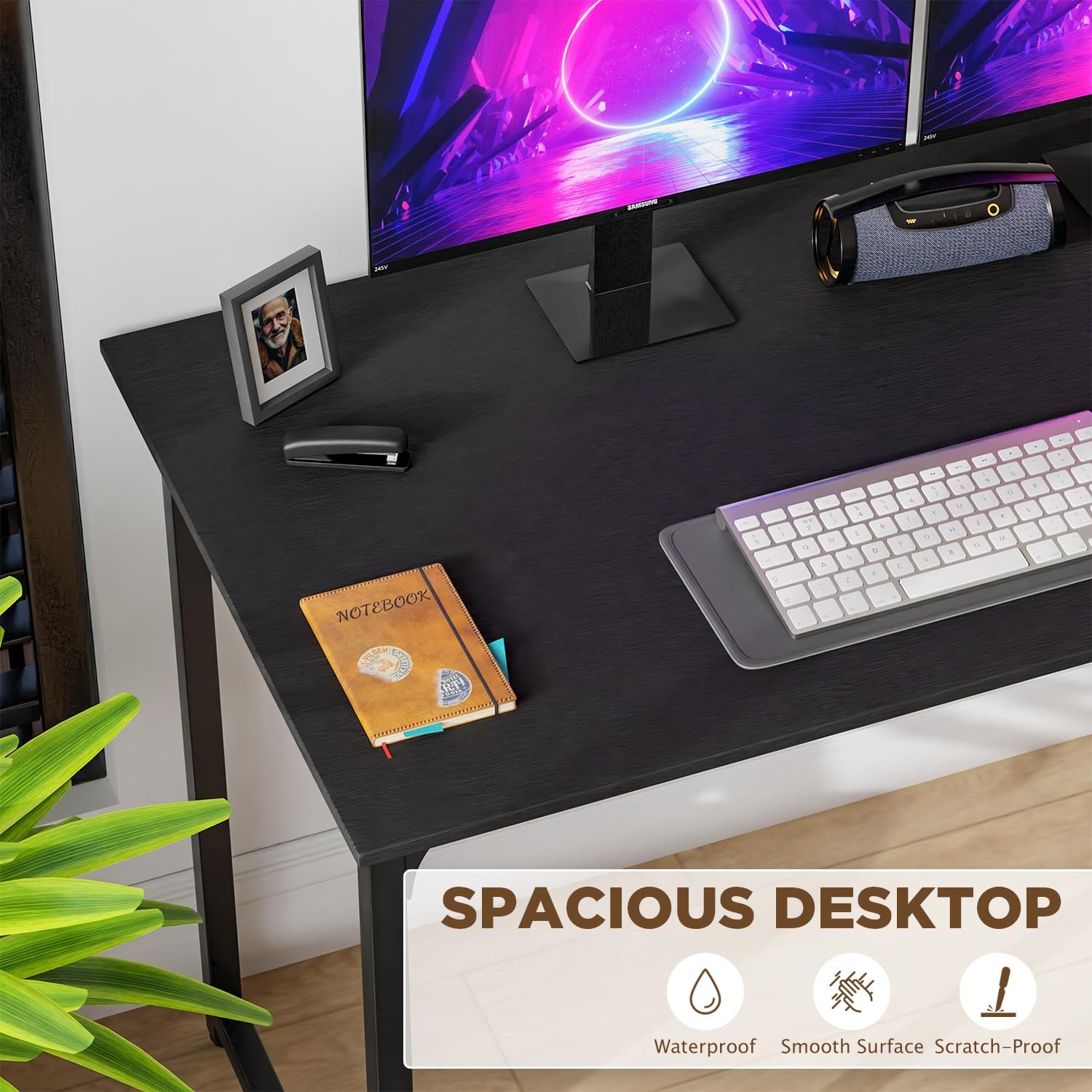 PayLessHere | 47 Inch Computer Desk | Black | Office Desk with Metal Frame, Adju