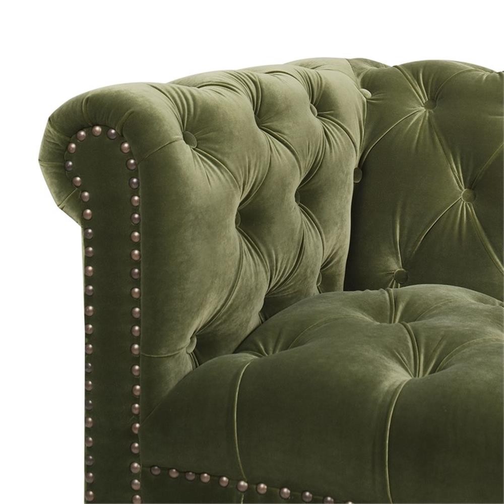 Pemberly Row 88″ Tufted Chesterfield Sofa in Olive Green Velvet