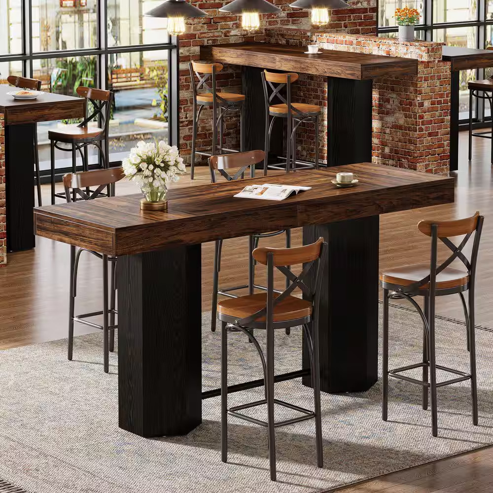 Kearsten 37.4 In. H Rectangle Bar Table, Brown&Black Wooden Home Bar Table with