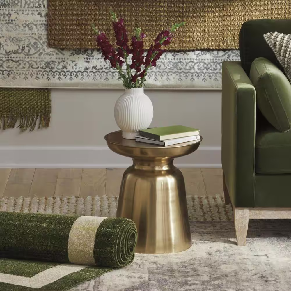 Round Gold Metal Accent Table (16.5 In. W X 17.75 In. H)