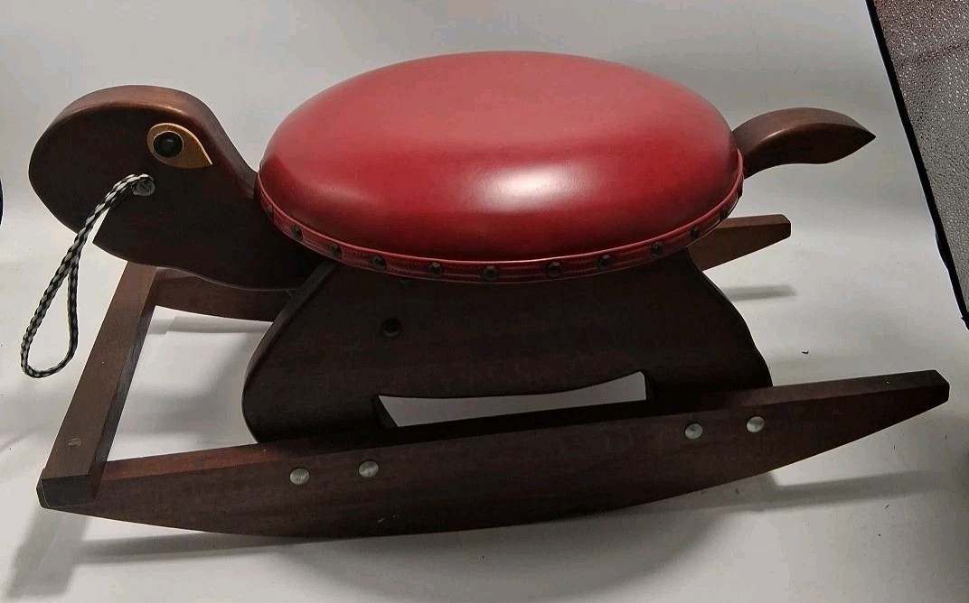 Vtg Hand Crafted Ooak Wood custom Turtle Rocking Stool Or Ride on Look Kid Toy