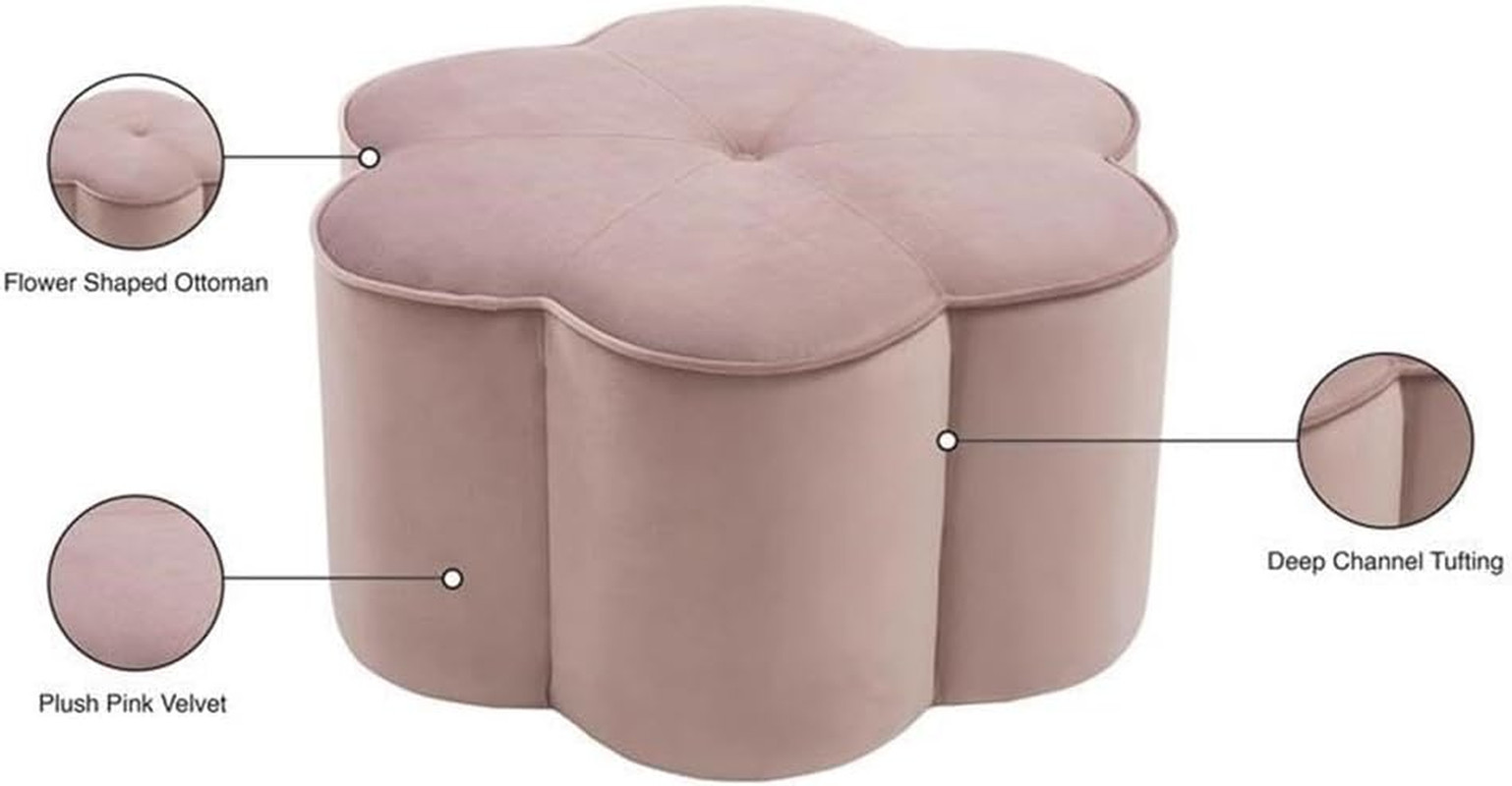 Daisy Collection Pink Velvet Flower Ottoman – Modern 32″ x 32″ x 16.25