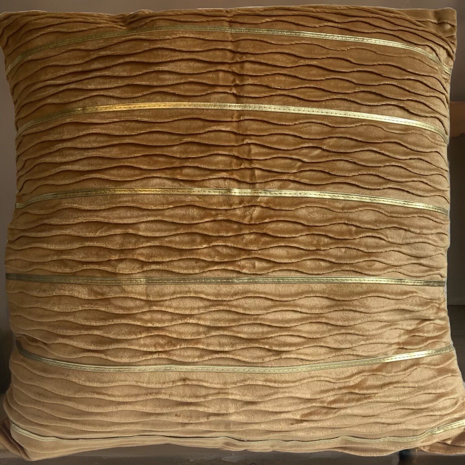 2 Pack Throw Pillow Covers 18”x18” Golden Crushed Extra Soft Gold Stripe Accent