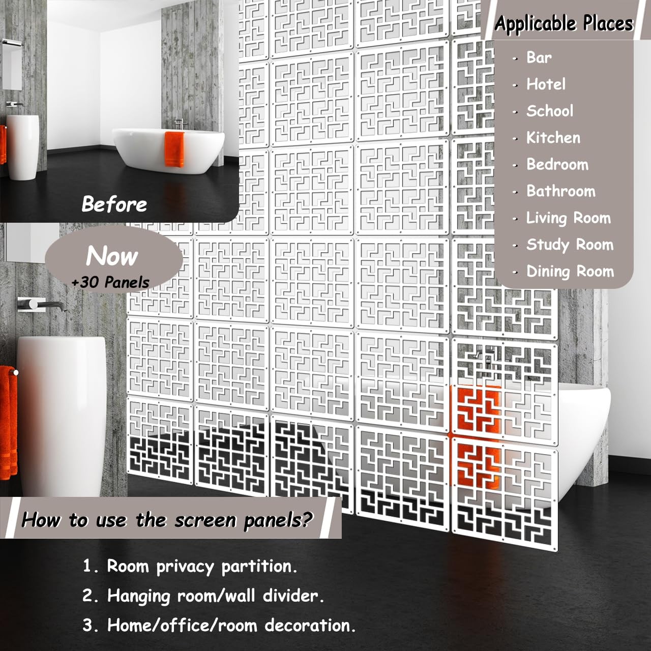 Hanging Room Divider 10 PCS WoodPlastic 0.2 Inch Thick 11.4×11.4 Inch FY