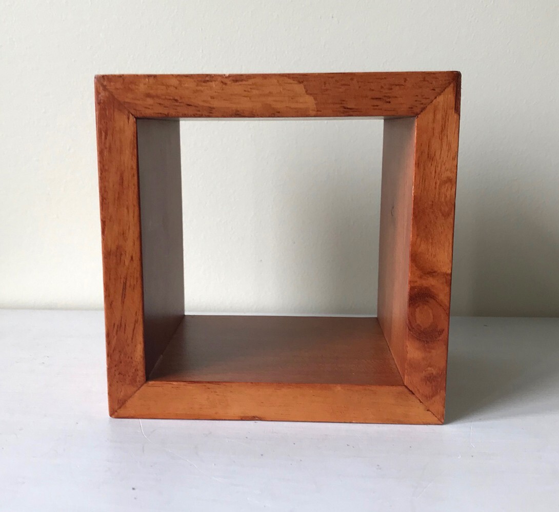 Wooden Square Box Shape Open Back Wall Mounted Shelf Maple Stain 5 x 5 x 3.75″
