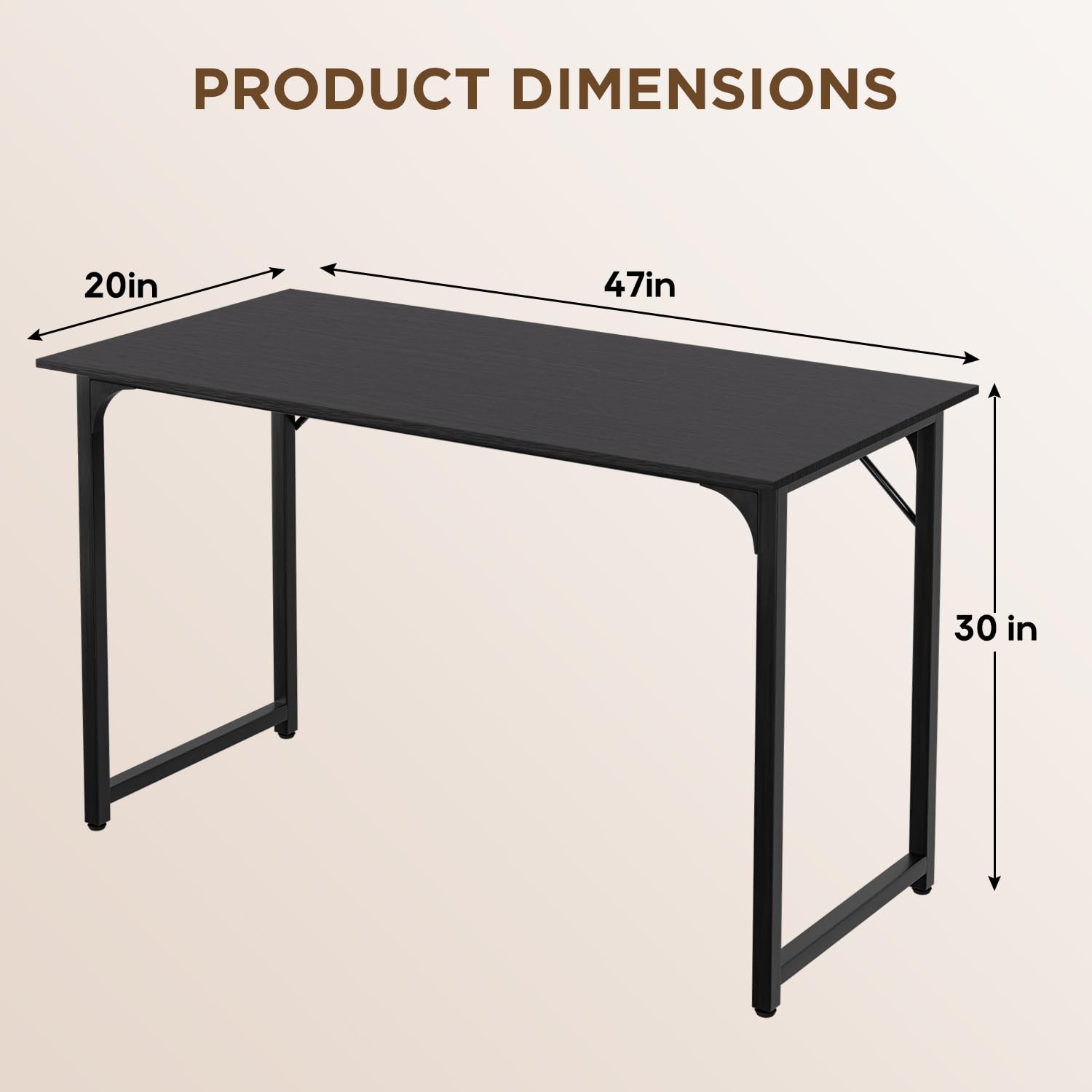 PayLessHere | 47 Inch Computer Desk | Black | Office Desk with Metal Frame, Adju